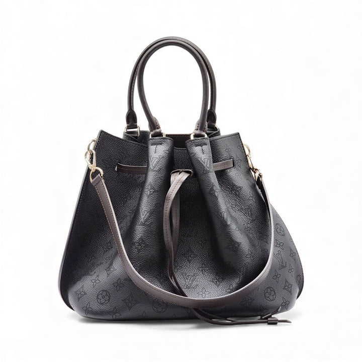Louis Vuitton Girolata Mahina Leather Black Monogram Bucket Tote Bag - Preowned