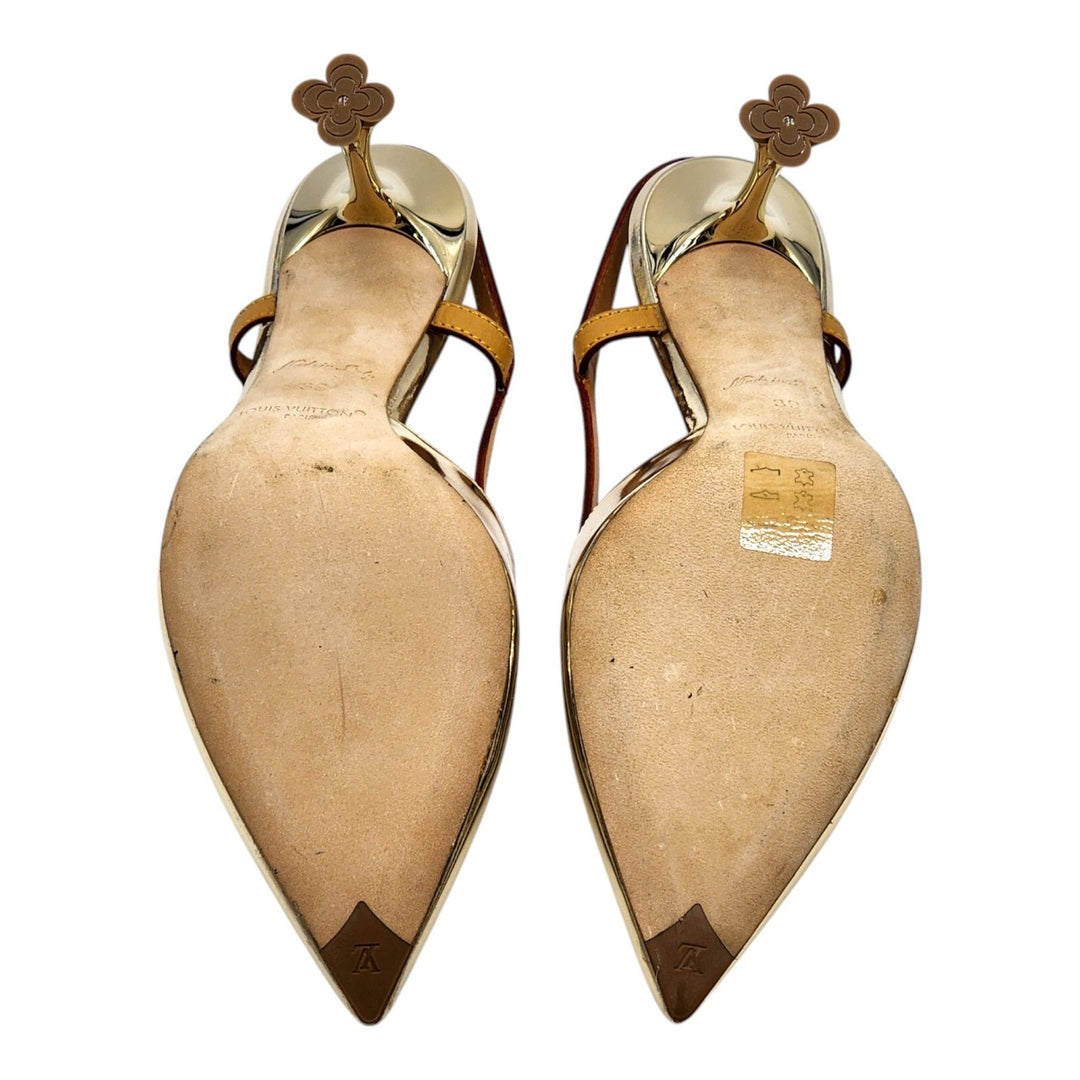 Louis Vuitton Metallic Gold Leather Slingback Pumps EU 39 US 8.5