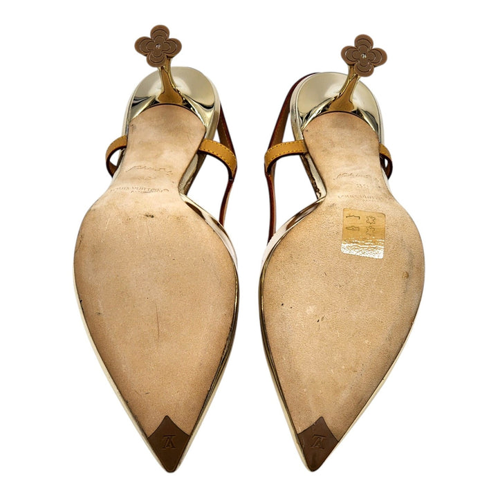 Louis Vuitton Metallic Gold Leather Slingback Pumps EU 39 US 8.5