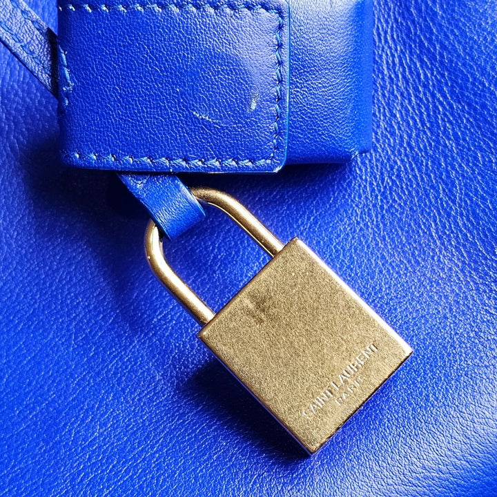 Saint Laurent Sac de Jour Medium Blue Leather Tote Bag with strap