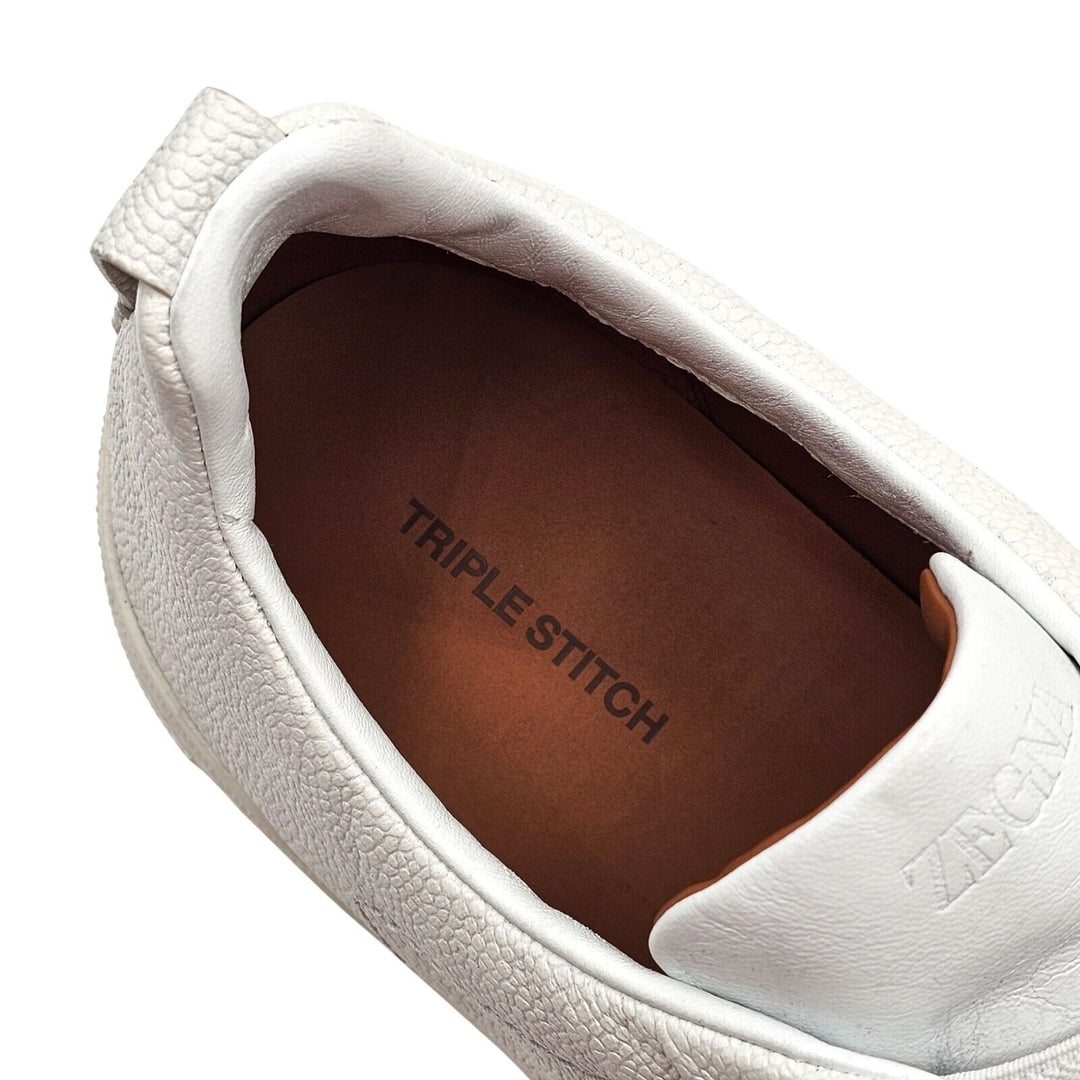 Zegna Triple Stitch Leather Sneakers in White US 12 UK 11