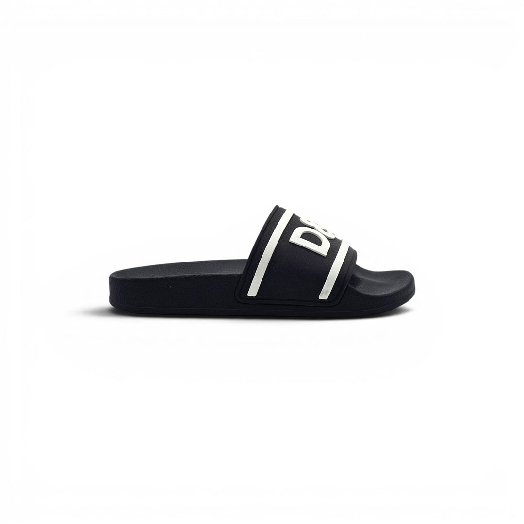 Dolce & Gabbana Logo Men's Rubber Slide Sandals Black White EU 39 US 9 - NWOB
