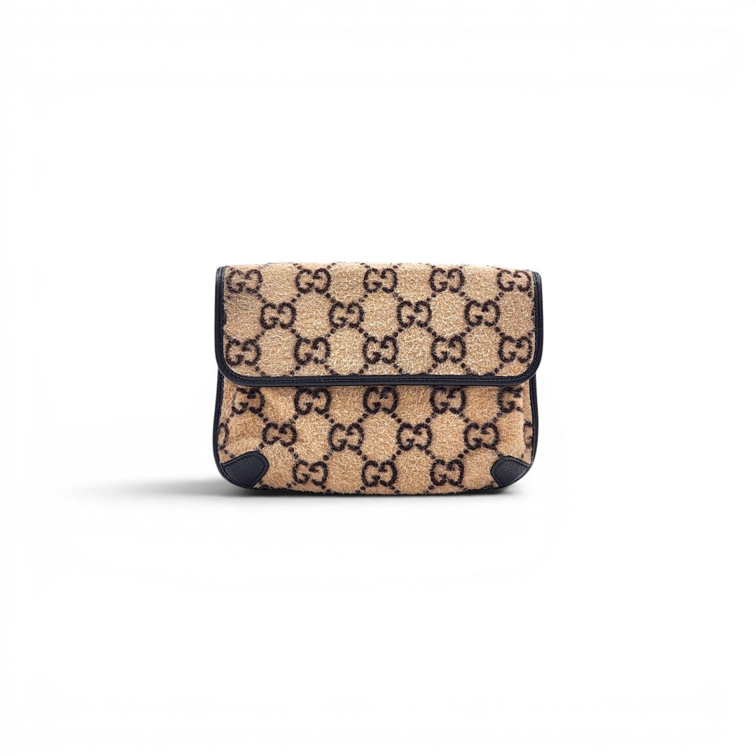 Gucci Belt Bag Fanny Pack Shoulder Bag GG Supreme Wool with Leather Ebony Brown