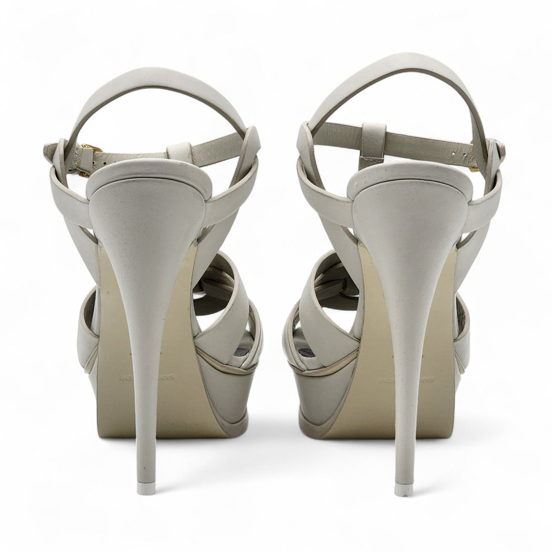 Saint Laurent Tribute Platform Leather Sandals Pumps White EU 39 US 8.5 - $1100