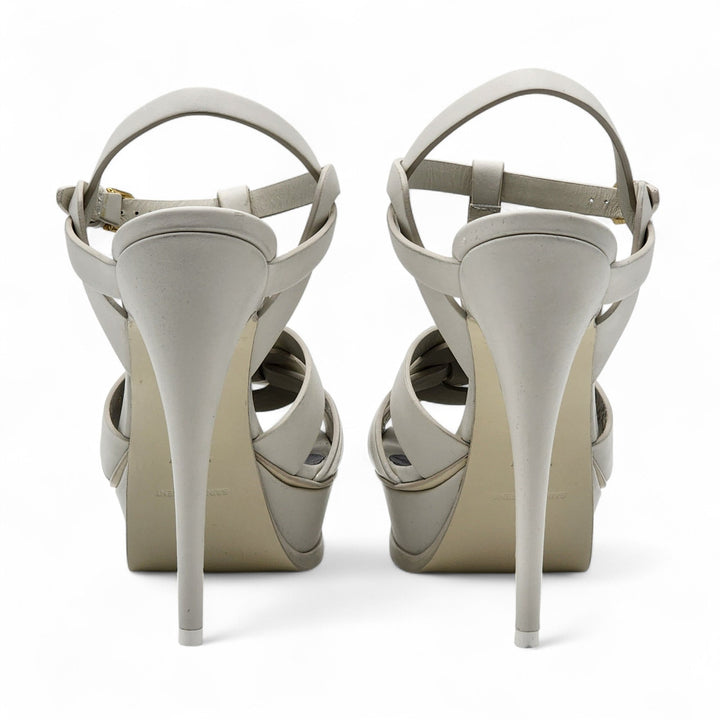 Saint Laurent Tribute Platform Leather Sandals Pumps White EU 39 US 8.5 - $1100