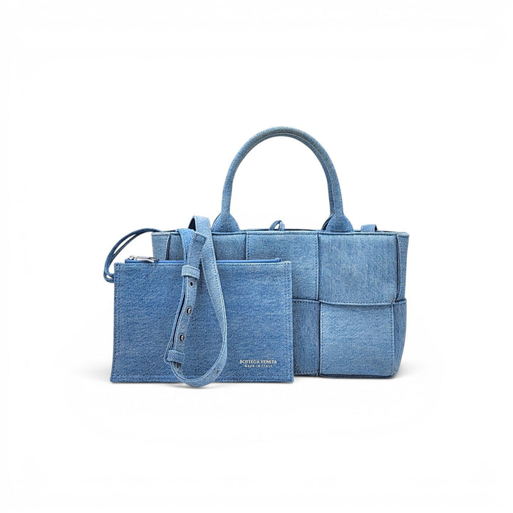 Bottega Veneta Denim Maxi Intrecciato Mini Arco Tote Shoulder Bag Blue