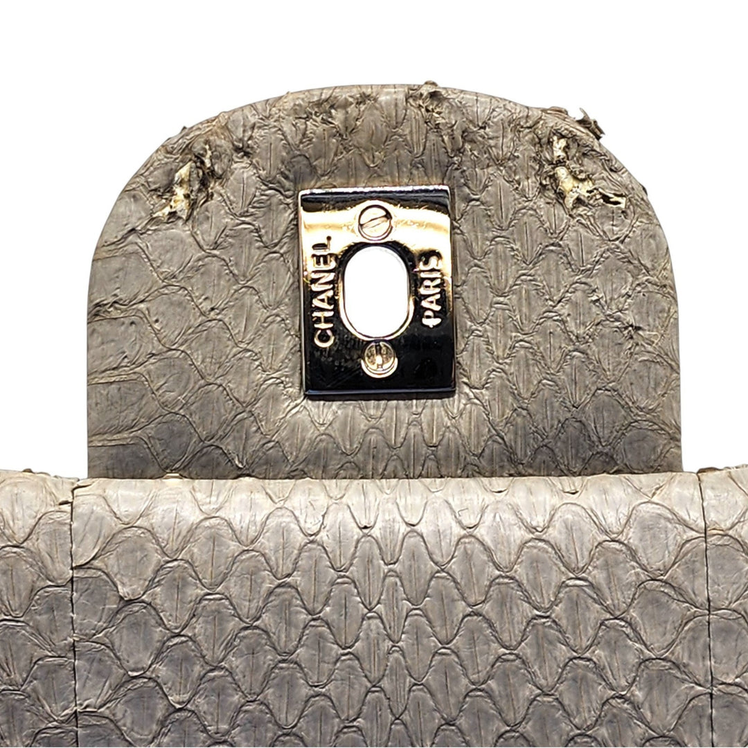 Chanel Python Easy Carry Medium Classic Flap Bag Top Handle Beige