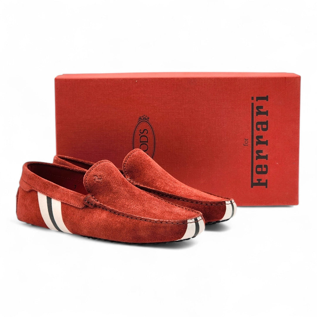 Tod’s for Ferrari Gommino Driving Suede Loafers Red UK 7 US 8.5