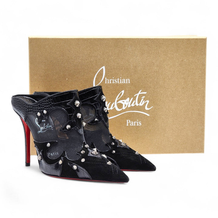 Christian Louboutin Mulatiag Mesh Leather Mules Black EU 37 US 6.5
