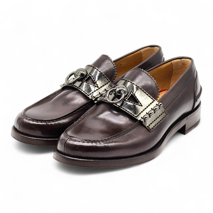 Christian Louboutin Leather Loafers with metal ornament Brown EU 40 US 7 - NWB