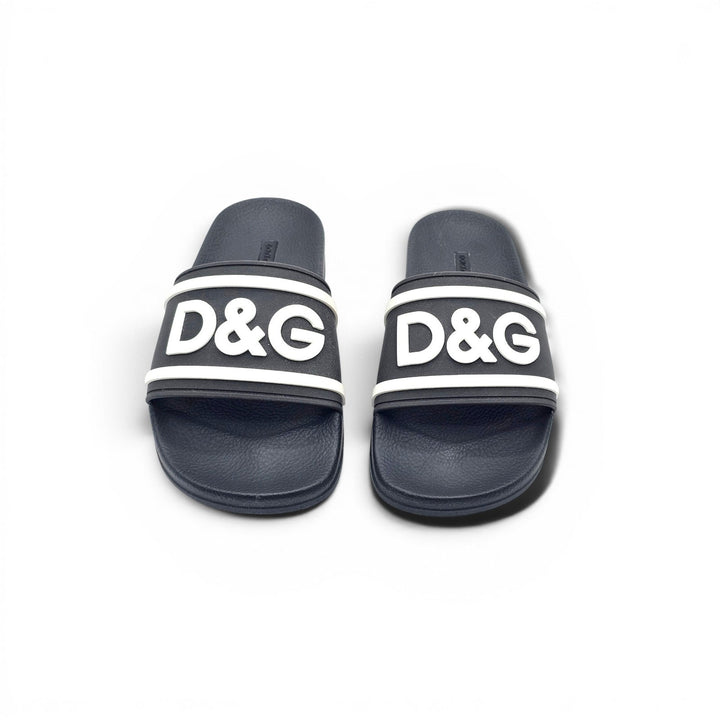 Dolce & Gabbana Logo Men's Rubber Slide Sandals Black White EU 39 US 9 - NWOB