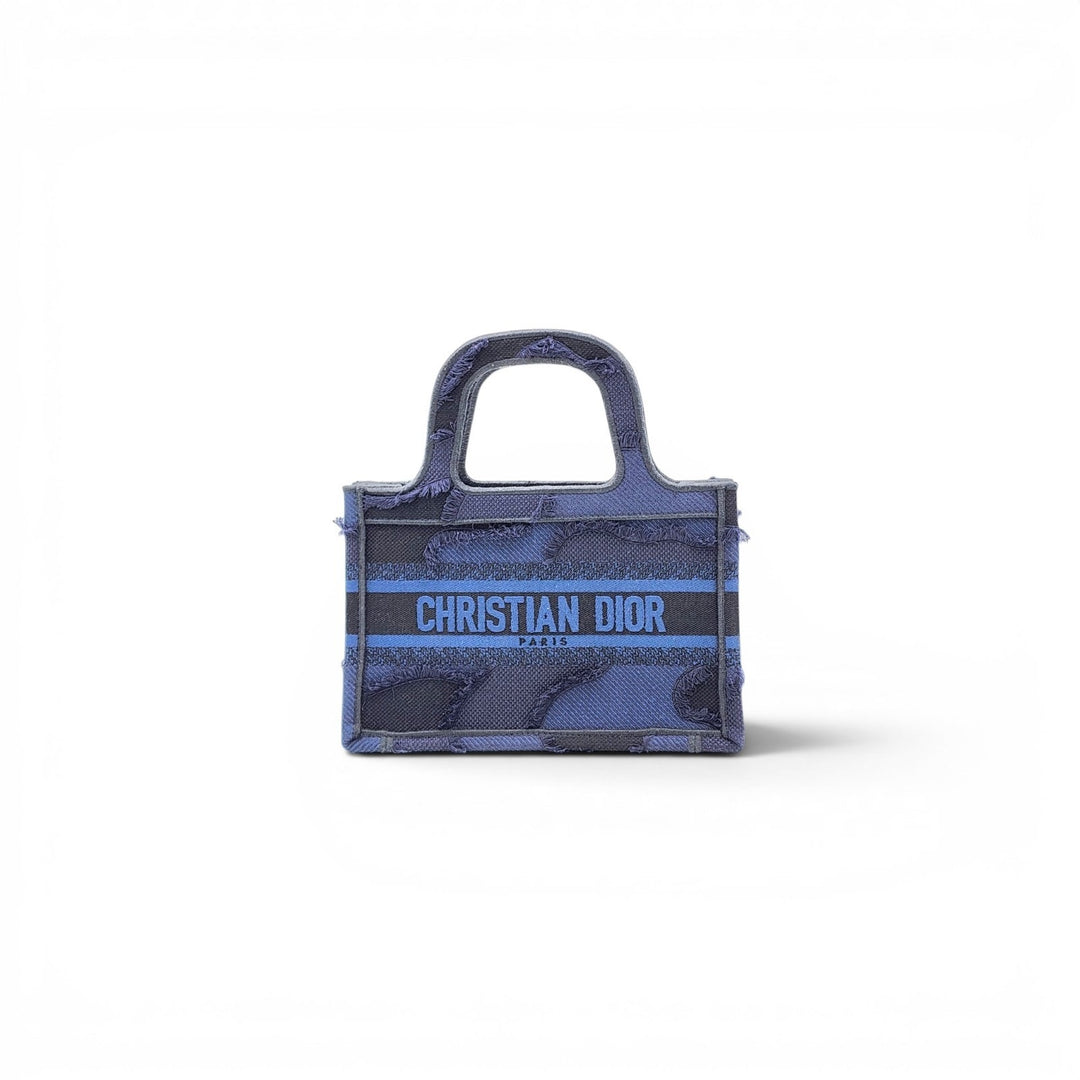 Dior Mini Book Tote Bag Frayed Camouflage Blue Denim Canvas Rare Collector's