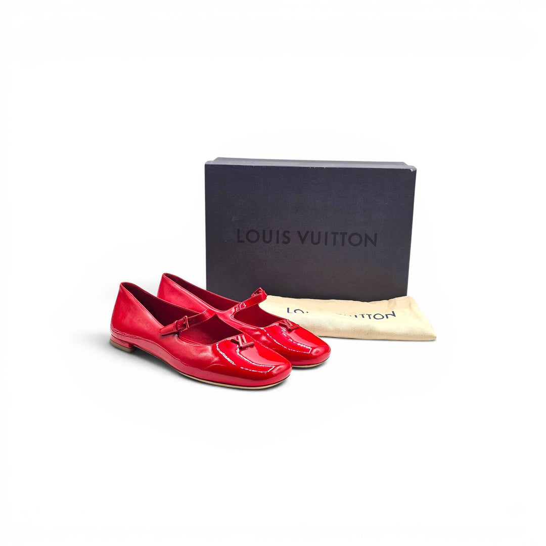 Louis Vuitton Swing Flat Mary Jane Ballerina Leather Shoes EU 38 US 8