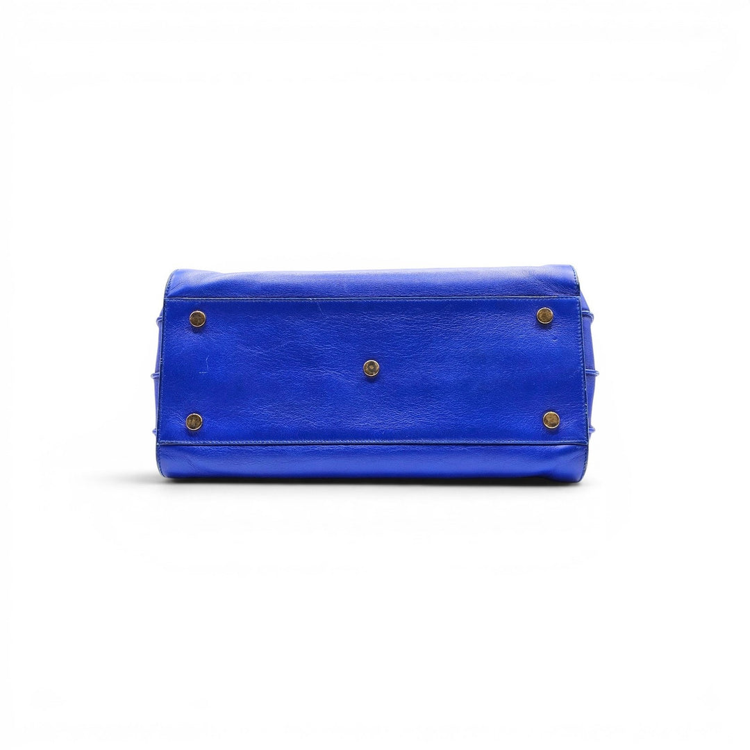 Saint Laurent Sac de Jour Medium Blue Leather Tote Bag with strap