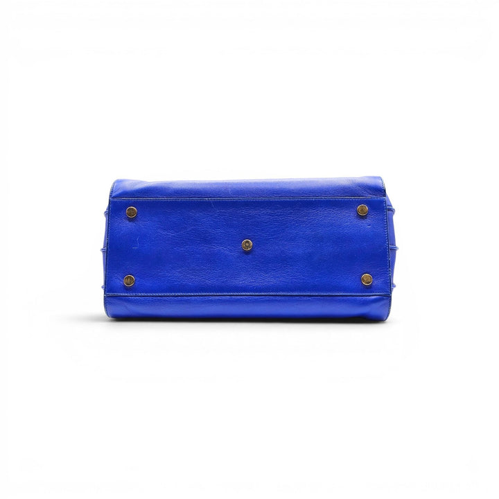 Saint Laurent Sac de Jour Medium Blue Leather Tote Bag with strap