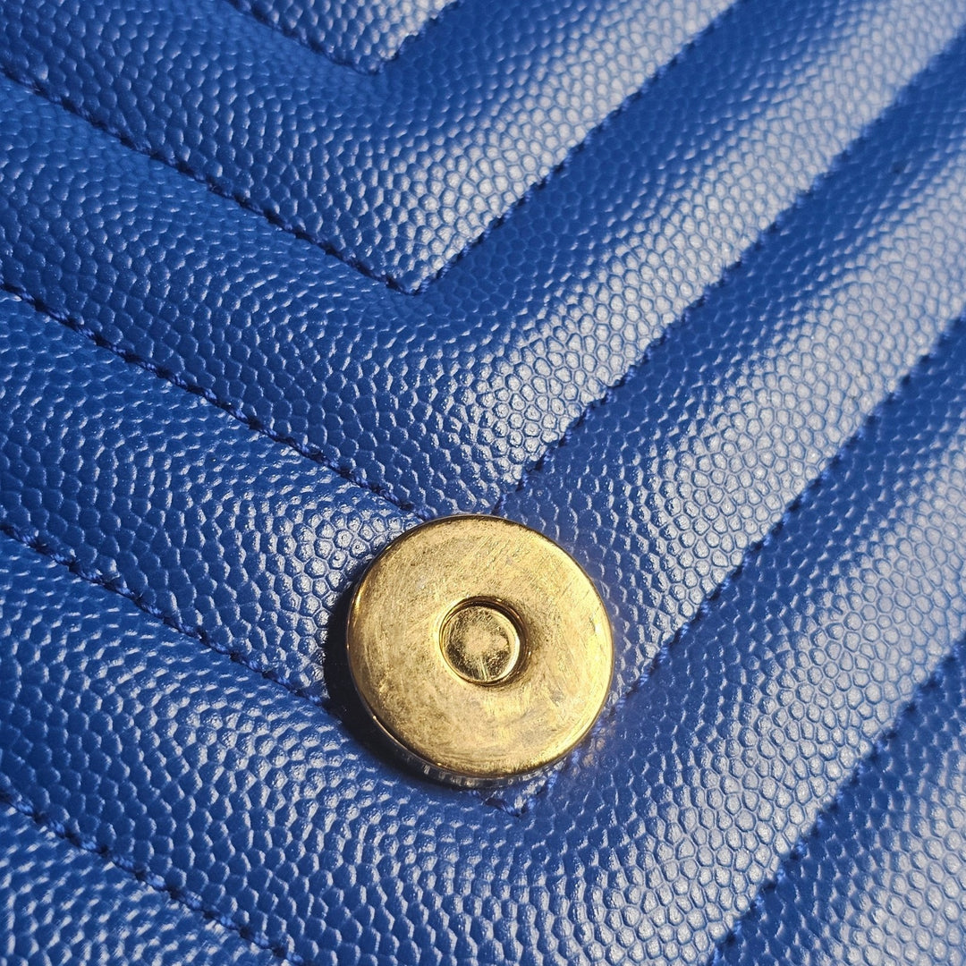 Saint Laurent Large Monogram Grain de Poudre Leather College Shoulder Bag Blue