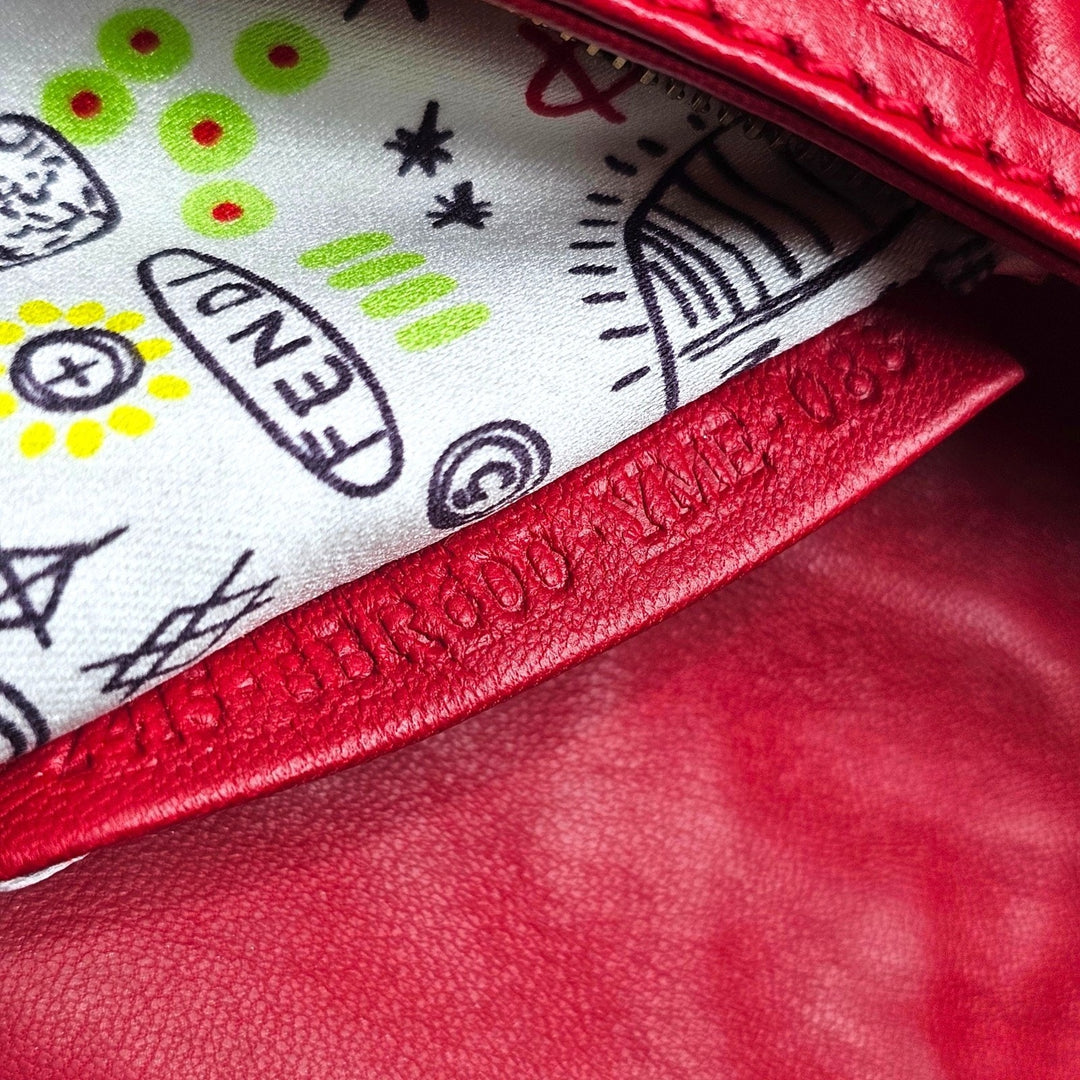 Fendi Monogram Mama Baguette Leather Shoulder Bag in Red