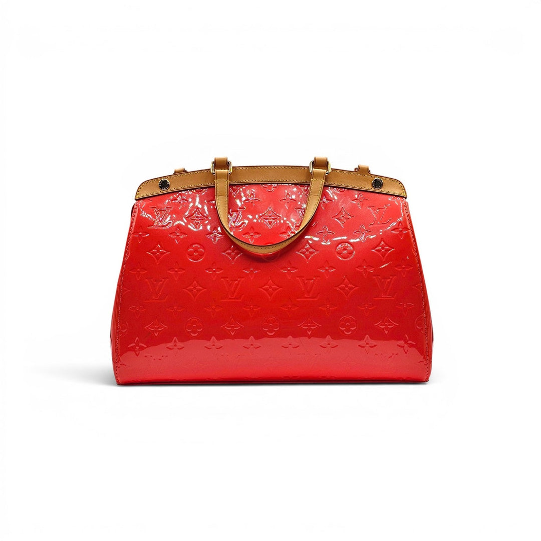 Louis Vuitton 2014 Monogram Vernis Brea MM Coral Red Satchel Shoulder Bag
