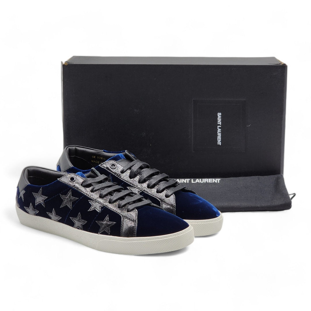 Saint Laurent Court Stars Velvet Sneakers 501610 Blue EU 41 US 8