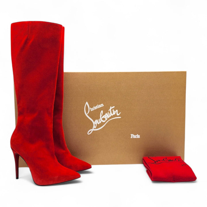 Christian Louboutin Armurabotta Suede Knee-High Boots Red EU 38 US 7.5