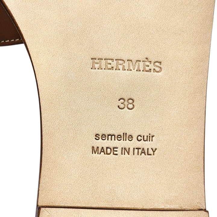 Hermes Oran Women's Leather Slide H Sandals Gold Brown EU 38 US 7.5 - New $840