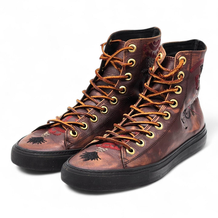 Gucci Chuck Taylor Pusha T Dragon Embroidered Leather Sneakers Brown US 13 EU 46