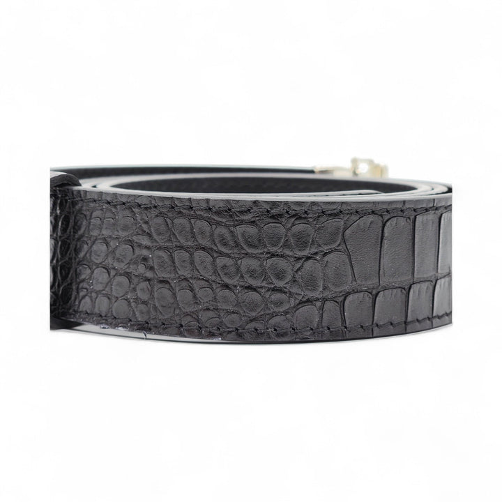 Giuseppe Zanotti Silver Thunderbolt Logo Adjustable Men's Leather Belt Black