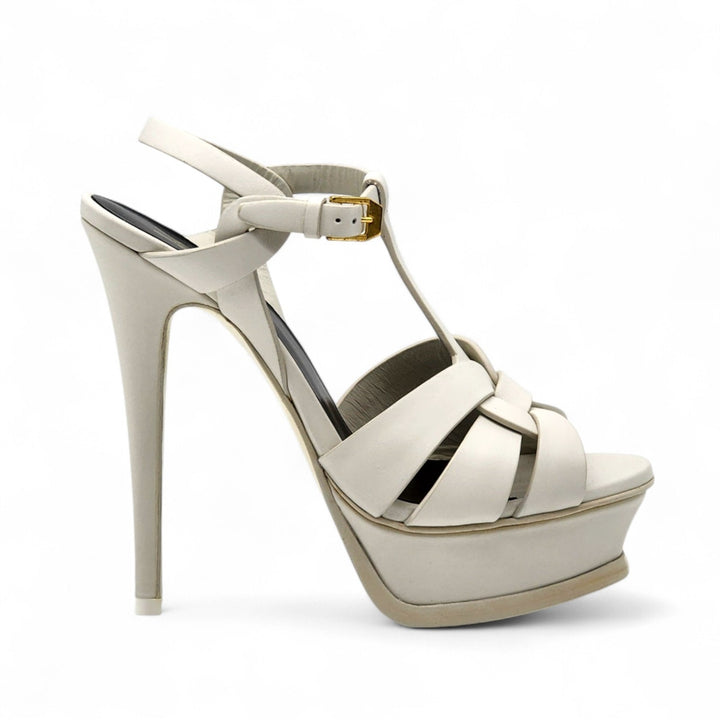 Saint Laurent Tribute Platform Leather Sandals Pumps White