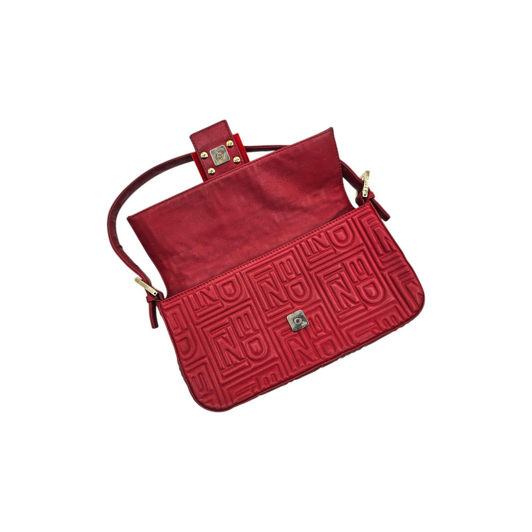 Fendi Monogram Mama Baguette Leather Shoulder Bag in Red