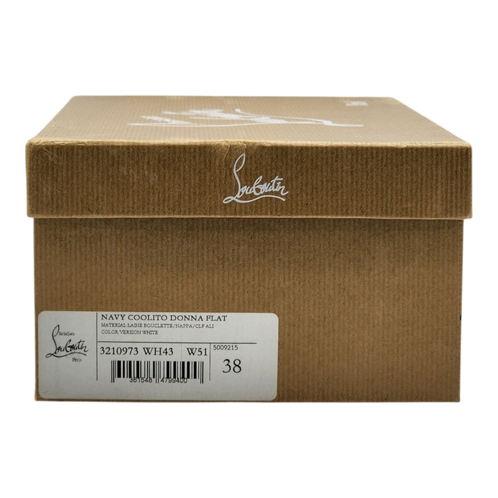 Christian Louboutin Navy Coolito Donna Flat White Boa Logo Mules EU 38 US 8