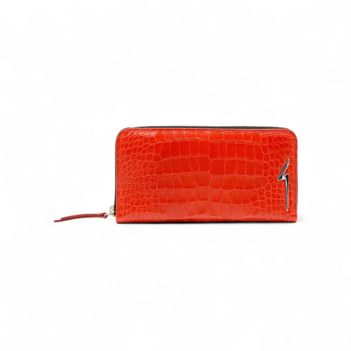 Giuseppe Zanotti Thunderbolt Croc Leather Zip Purse Wallet