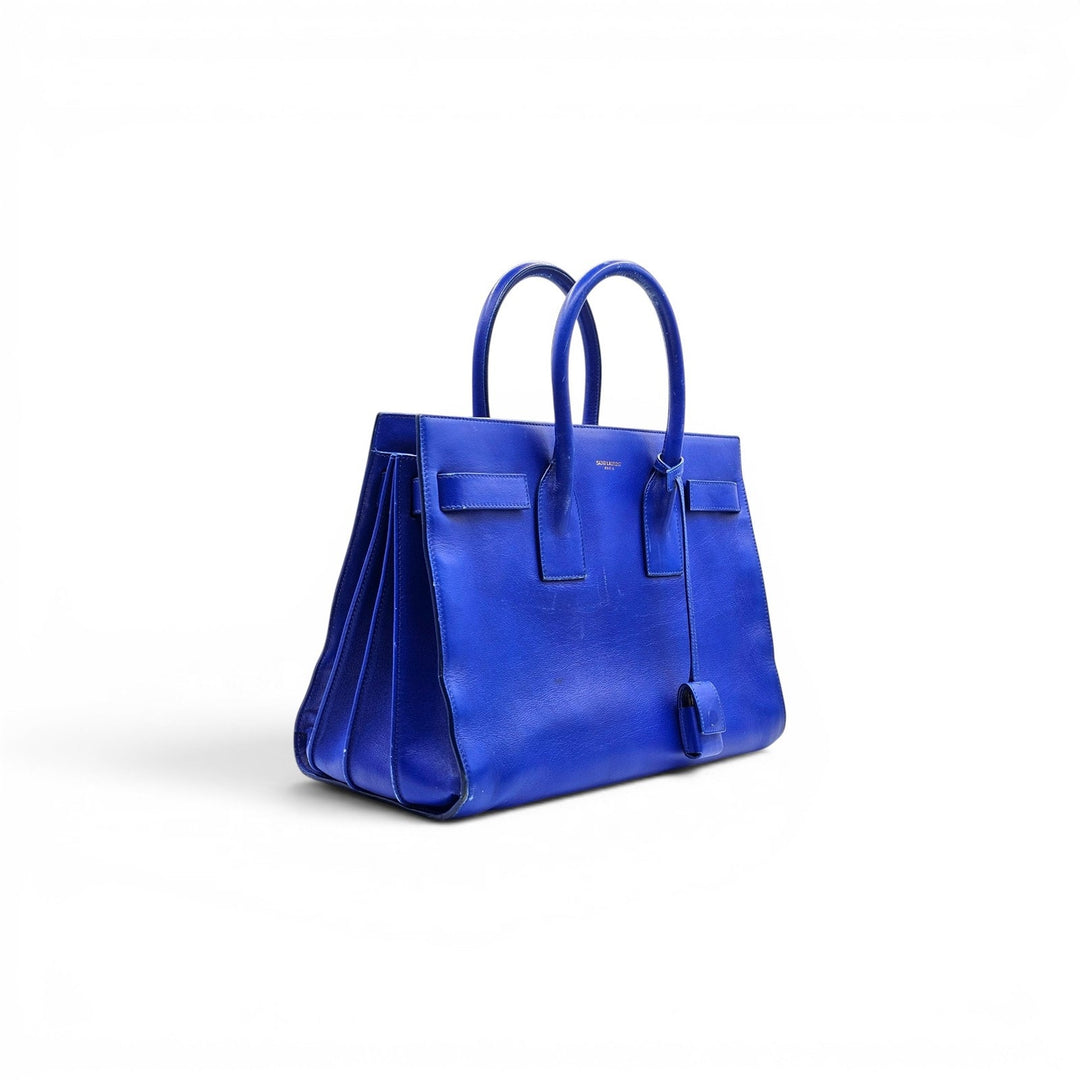 Saint Laurent Sac de Jour Medium Blue Leather Tote Bag with strap