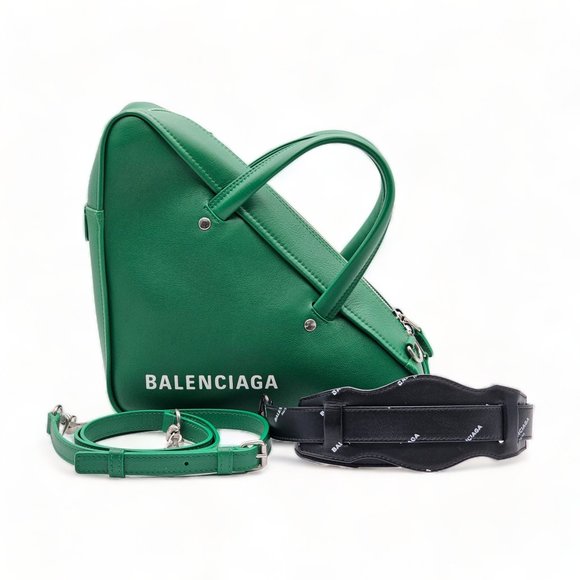 Balenciaga Triangle Leather Bag Green with 2 straps