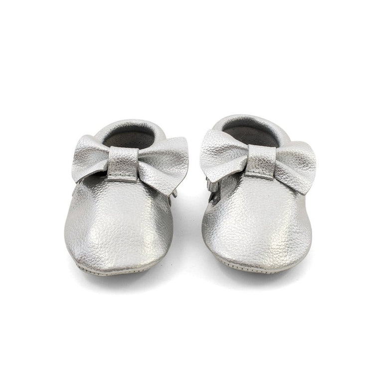 Bow Baby Leather Moccasins Silver Coin