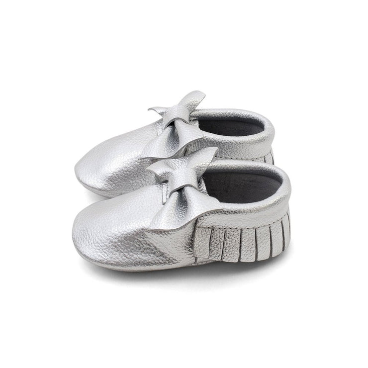 Bow Baby Leather Moccasins Silver Coin
