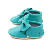 Baby Bow Leather Moccasins Teal/Gold