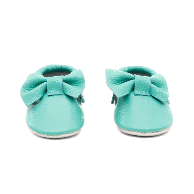 Baby Bow Leather Moccasins Teal/Gold