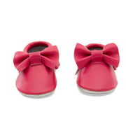 Baby Bow Leather Moccasins Fuchsia/Gold
