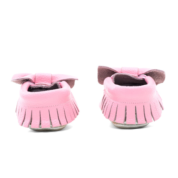 Baby Bow Leather Moccasins Pink/Gold