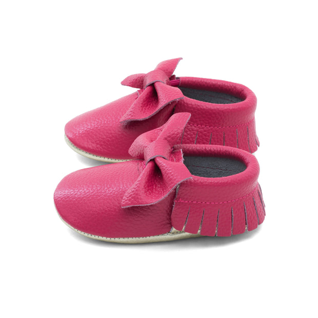 Baby Bow Leather Moccasins Fuchsia/Gold