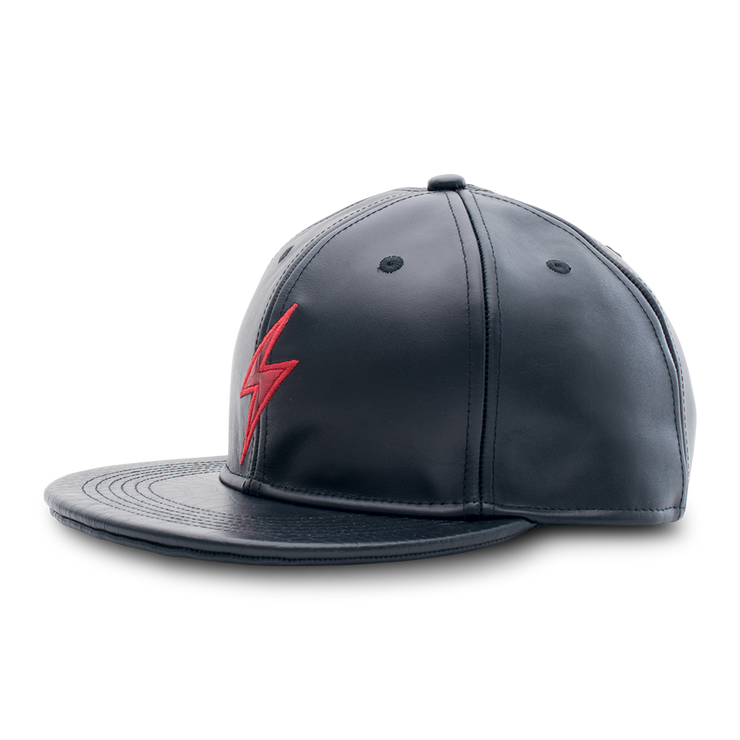 Rockertype Leather Baseball Hat Black/Red