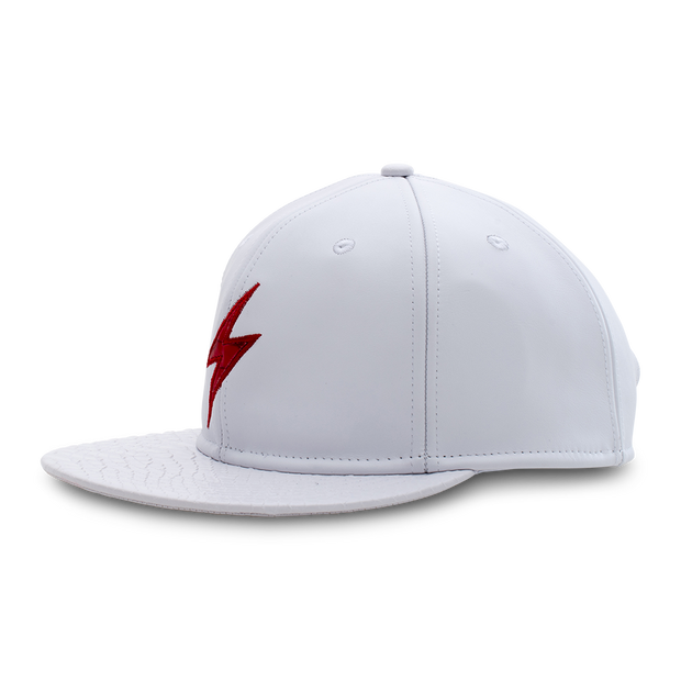 Rockertype Leather Baseball Hat White/Red