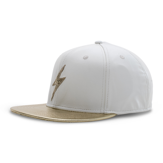 Rockertype Leather Baseball Hat White/Gold