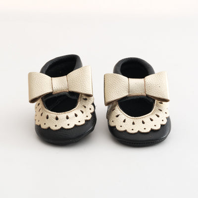 Bow Baby Mary Jane Leather Sandals Black/Gold