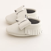 Ribbon Baby Leather Moccasins White Canary