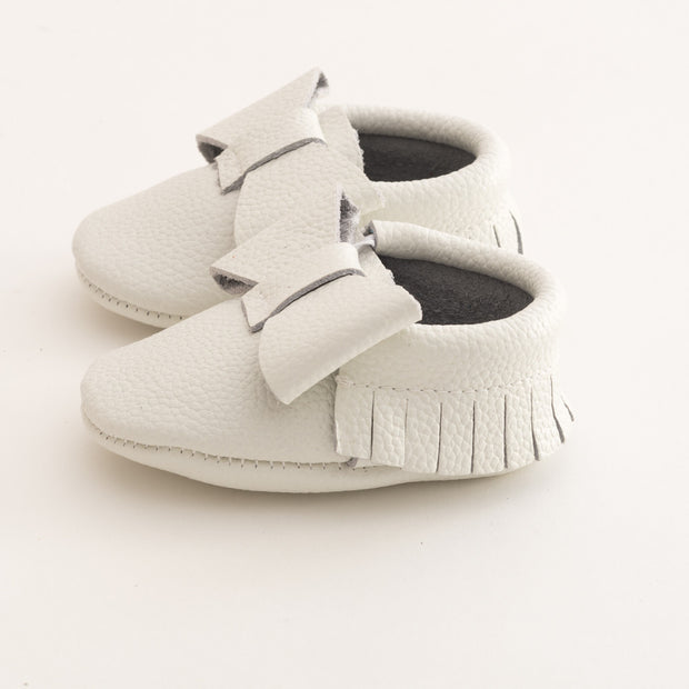 Ribbon Baby Leather Moccasins White Canary