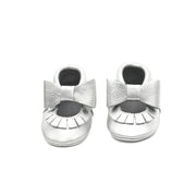 Mary Jane Leather Baby Moccasins Silver