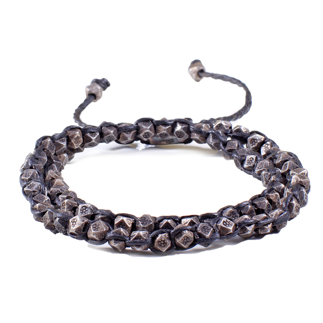 Oxidized Silver Nugget 2-Layer Wrap Bracelet