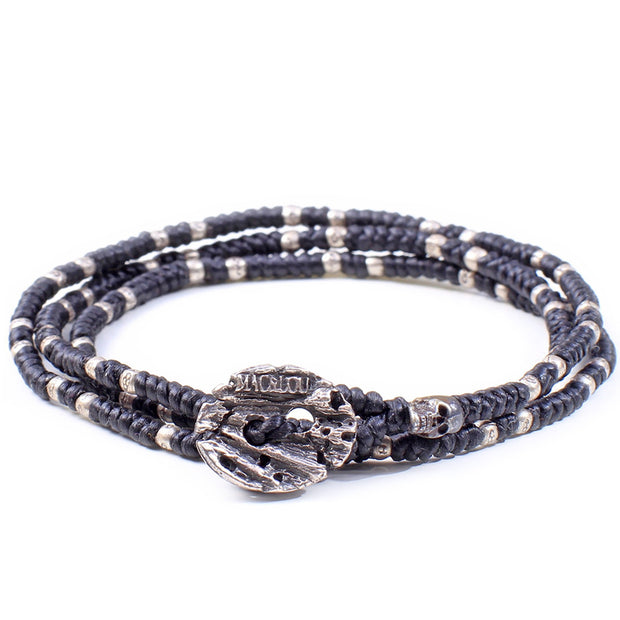 Hand-knotted 3-Layer Wrap Bracelet with Sterling Silver Beads