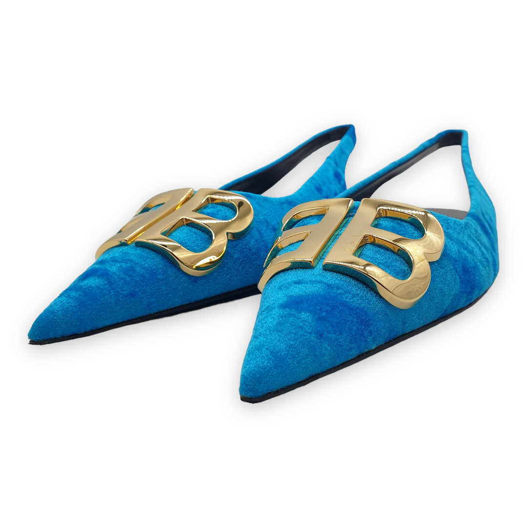 Balenciaga BB Knife Velvet Flats 'Blue'